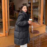 Cororn Buckle Down Jacket Female Long Over The Knee 2024 New Winter Hat With Thick White Duck Down Warm Coat Plus Size-Outfit