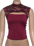 Front Slit Back Lace Short Sleeve Top-Outfit