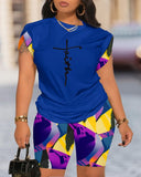 Fongt Summer New Women's Temperament Digital Printing Round-Neck Short-Sleeved