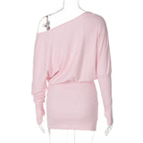 Solid Off Shoulder Long Sleeve Mini Dress-Outfit