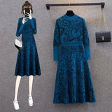 Dresses Autumn Winter Turtleneck Long Sleeve High Waist A-line Vestidos Runway Design Elegant Knitted