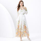 Fongt Suit Women's Long-Sleeved Print Chiffon Top High-Waist Long Skirt Two-Set Women