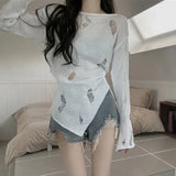 Women's sweater Loose fitting Tulle Irregular Sun protection Split Women's long sleeves Knitted Smock-Outfit