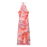 New Printed Silk Mesh Pleated Midi Dress 7752419-Outfit