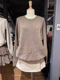 Women Solid O-Neck Loose Sweaters 2023 Autumn Vintage Long Sleeve Knit Pullover Chic Female Fashion Long Sleeve Knitwears-Outfit