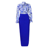 Fongt Women's 2025 New Fashion Print Strapped With Long-Sleeved Shirt Skirts Two-Piece