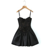 Black Lace Corset Style Satin Ball Gown Mini Dress-Outfit