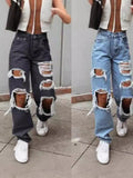 Broken Hole Wide Legs Thin Jeans Woman-Outfit