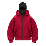 Fongt Trendy Double Hat Boomer Design Hooded Zipper Open-Shirt Couple Windproof Street Coat
