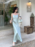 Fongt Xixi 2025 Spring New Korean Version High Waisted Elegant Suspension Dress V-Neck Solid Color Pure Desired Skirt 88172
