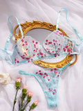 Blue Sheer Floral Lingerie Set-Outfit