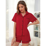 Fongt Female Summer Inset Solid Color Base Short Sleeve Shorts Casual Women's Home Wear Suit-Outfit