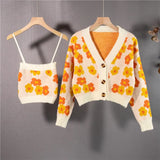 New 2022 Two Pieces Vintage Cardigans Floral Fashionable Lady Autumn Winter Women's Sweaters Short Tops