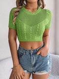 Fongt Shooting Spring And Summer Leisure Hollow Jasmine Short-Sleeved Knitted Jersey Holiday Short Umbilong Tops Women's Clothing