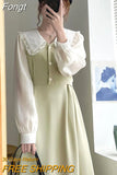 Spring Summer New Peter Pan Collar Vintage Little Dress Long Sleeve Sweet Style Dress