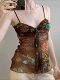 Fongt Cloth Forget Retro National Style Print Folded Bracing Strap Net Yarn Hottie Sexy Sling Suit