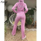 Juicy Tracksuit Women Autumn Winter Diamonds Velvet Two Piece Set Long Sleeve Hooded Sweatshirts And Pants Jogging