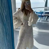 Fongt Women's Explosive Lace Embroidered Long-Sleeved Dress