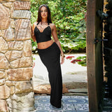 Fongt Summer 2024 New Two-Piece Suit In Temperament Metal Decoration Hanging Neck Skirt Suit