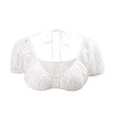 Fongt Style Women's Sexy French U Bow Back Sweet Hook Flower Hollow Bubble Sleeve Short