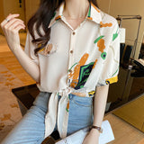 Large Size Printing Shirt Chiffon Women's Blouse Summer Elegant Short Sleeve Casual Fashion Top Female Korean Style