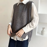 Knitted Sweater Vest Women Autumn Winter 2023 New Wool Vest Sleeveless Sweaters Pullover O Neck Solid Sweaters 16774 1028-1-Outfit