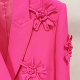 Fongt Hot New Star Fashion Double Buckle Heavy Industry Three-Dimensional Flower Decoration Suit Jacket