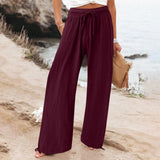 Casual Solid Color Trousers Wide