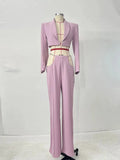 Violet Crop Blazer And Cut Out Trousers Matching Set-Outfit