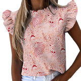2021 New Short Sleeve Round Neck Print Shirt Female Fashion Plus Size Pullover Clothes Women's Summer Ruffle