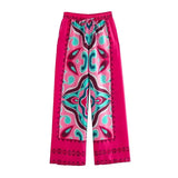 Summer Halter Scarf Blouse Printed Vertical Trousers Set-Outfit