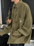 Men's Corduroy Loose Button-Down Shirt-Outfit
