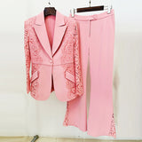 Fongt Star Fashion New Lace Splicing Body A Buckle Suit Horn Trouser Set Two Sets