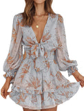 Fongt Chiffon Short Temperament Commuting Short Dress Spliced Green Mid-Rise