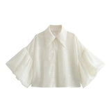 Street Style Retro Bubble Sleeve Shirt In Spring 2024-Outfit