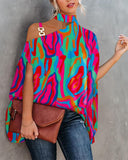 Wise Hot Summer Hanging Bat Sleeve Print Shirt Woman-Outfit