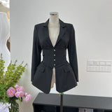Autumn Station Pop Cool Fried Street Repair Fish Bone Girded Waist Thin Suit Coat Top