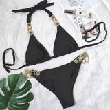 Fongt Hot-Selling New Crystal Diamond Chain Swimsuit Split Swimsuit Sexy