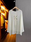 Sense Back Hollowed-Out Disc Button Blouse New Chinese Style Sunscreen Female Round Collar Loose Retro T-Shirt Blouse-Outfit