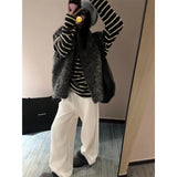 Fongt Vertical Striped High-Waisted Straight Slacks Women's New Autumn Loose-Render Feeling With Thin Broad Legs Long Trousers