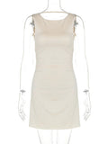 White Open Back Solid Mini Dress-Outfit