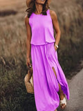 Solid Side Slit Long Maxi