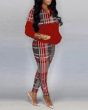 Large Size Women's Wear Popular Style Long-Sleeved Zipper Fashion Printed Two-Piece Set-Outfit