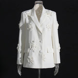 Trend Two-Piece 2025 New Suit Jacket + High-Waisted Micro-Screpe Trousers Three-Dimensional Flower Suit