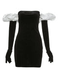 Gloves Puff Sleeve Detail Party Mini Dress-Outfit