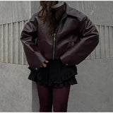 Selling Zip Jacket Leather Coat Spring Fashion Female Lapel Long Sleeve Street Trend Coat-Outfit