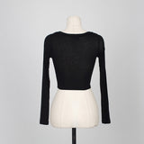 Slim High Quality Plain T Shirt Women Cotton Elastic Summer Female Crop Top Long Sleeve Sexy Thin T-shirt See Through-Outfit