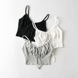 New Short Tight-Fitting Waffle Strap Vest With High Waist And Navel Halter Top-Outfit