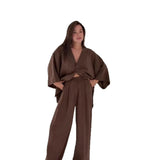 Fongt Women's Suited Casual Casual Long Sleeve R-Shirt Pants Solid Color Set For 2025