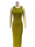 Fongt Women's Commuting Pits Long Dress Sleeveless Round Collar High-Waisted Ass